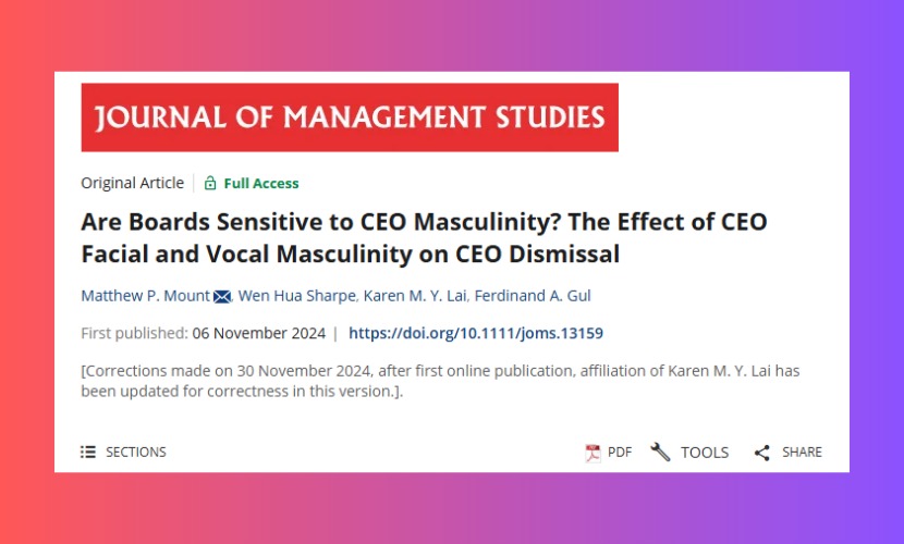 金融科技學院黎明兒在FT 50國際知名期刊《Journal of Management studies》上發表論文