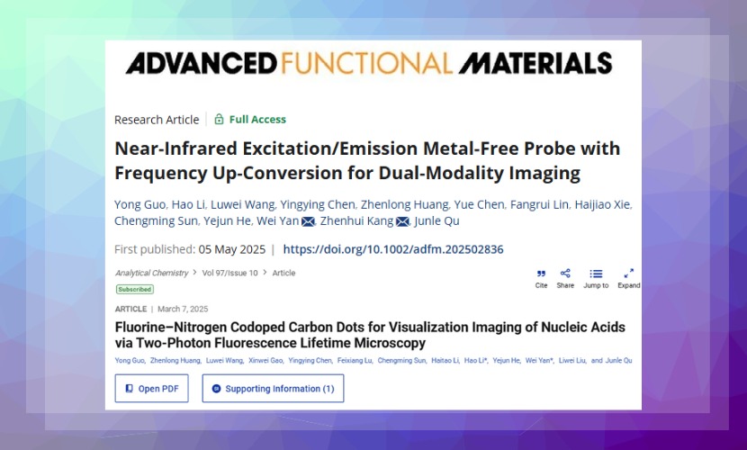 生物醫學光子學研究中心郭勇博士后在Nature Index期刊（Advanced Functional Materials, Analytical Chemistry）上發表研究成果